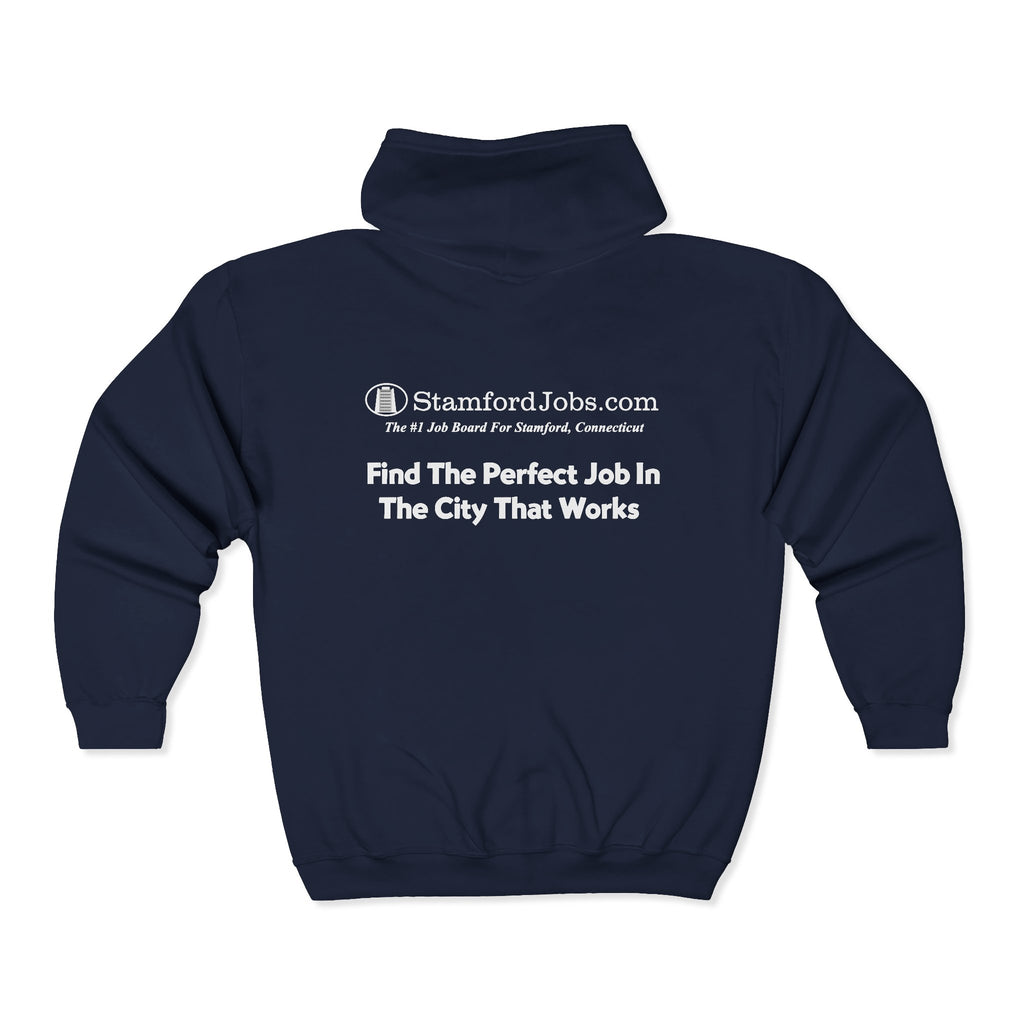 StamfordJobs.com Full-Zip Hoodie — "Find The Perfect Job In The City That Works"